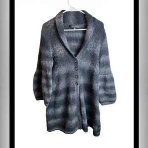 Vintage Y2K Nine West Black Gray Striped Mohair Wool Blend Cardigan Size L